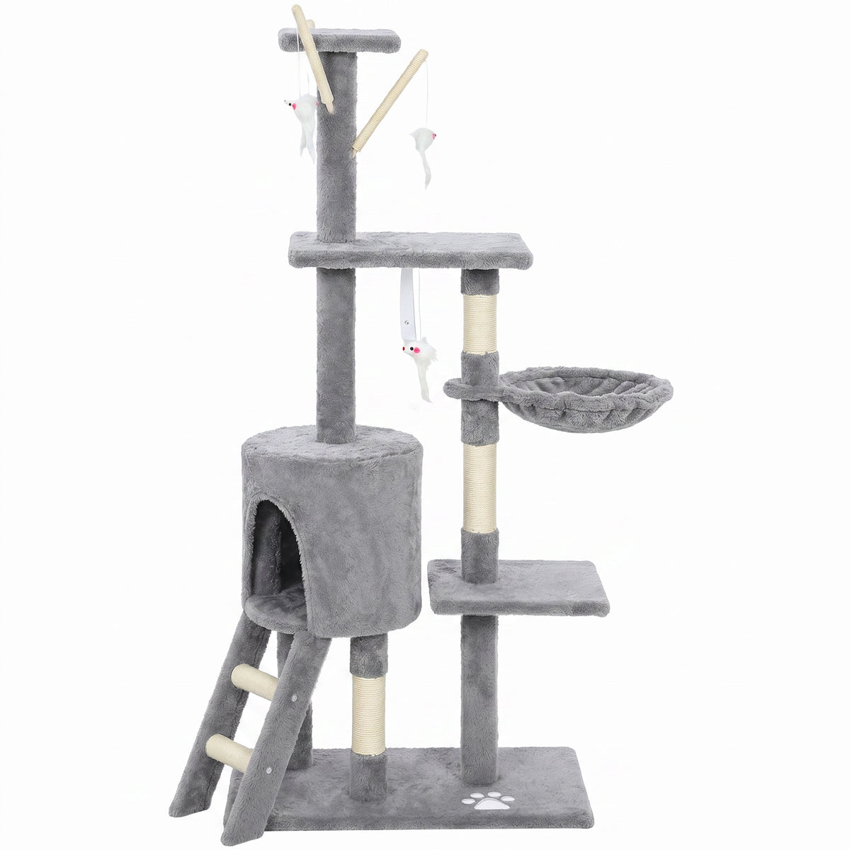 53" Cat Tree Tower with Scratching Posts & Condo - Grey-Cat Supplies-DECOROLALA