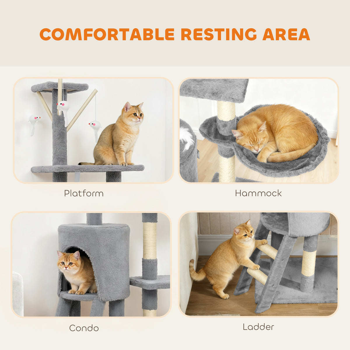 53" Cat Tree Tower with Scratching Posts & Condo - Grey-Cats-DECOROLALA