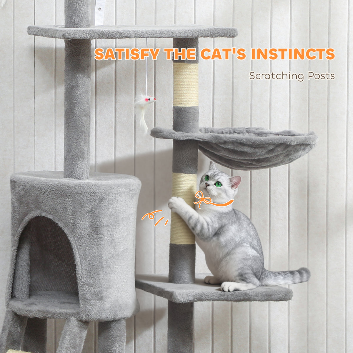 53" Cat Tree Tower with Scratching Posts & Condo - Grey-Cats-DECOROLALA