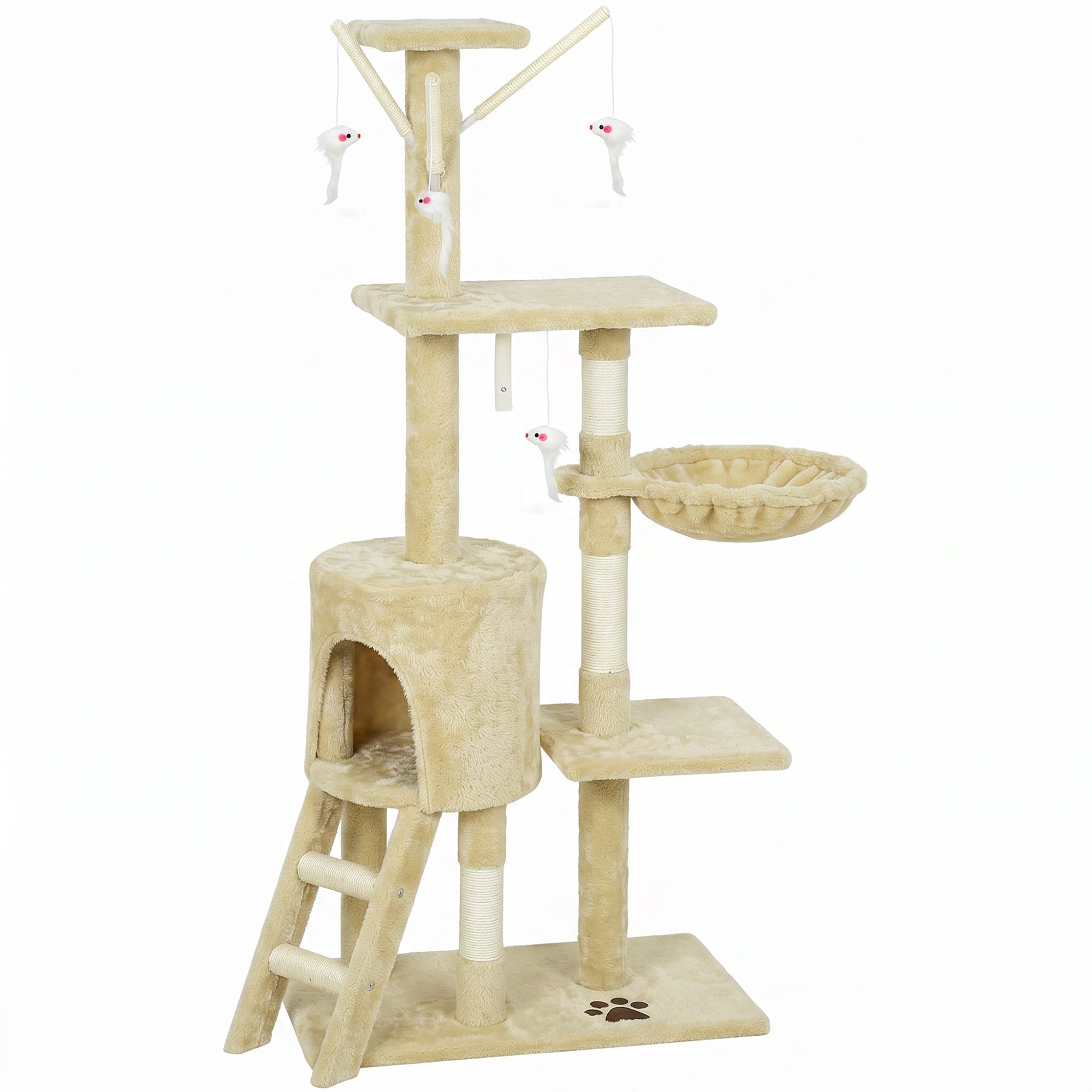 53" Cat Tree Tower with Scratching Posts and Condo - Beige-Cats-DECOROLALA