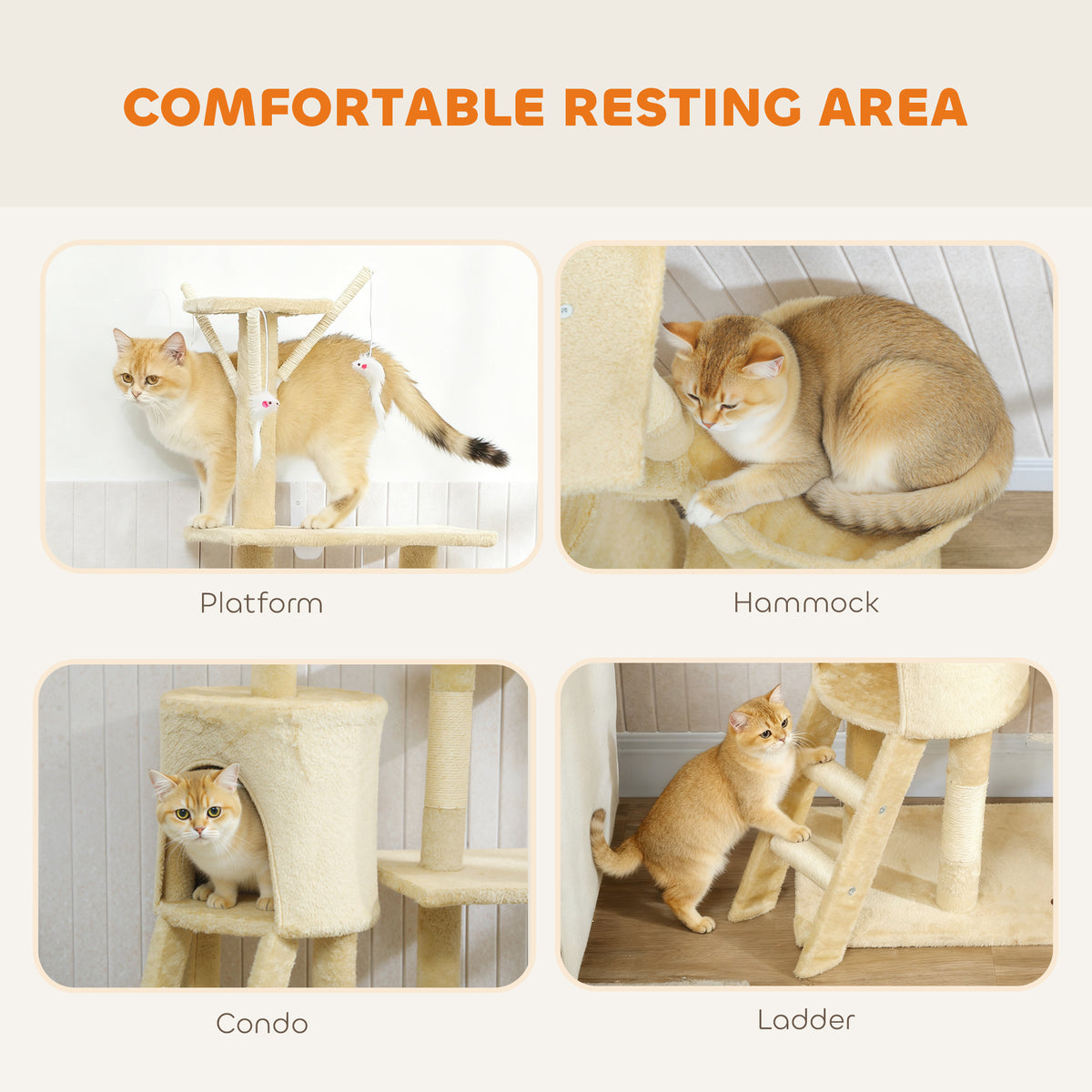 53" Cat Tree Tower with Scratching Posts and Condo - Beige-Cats-DECOROLALA