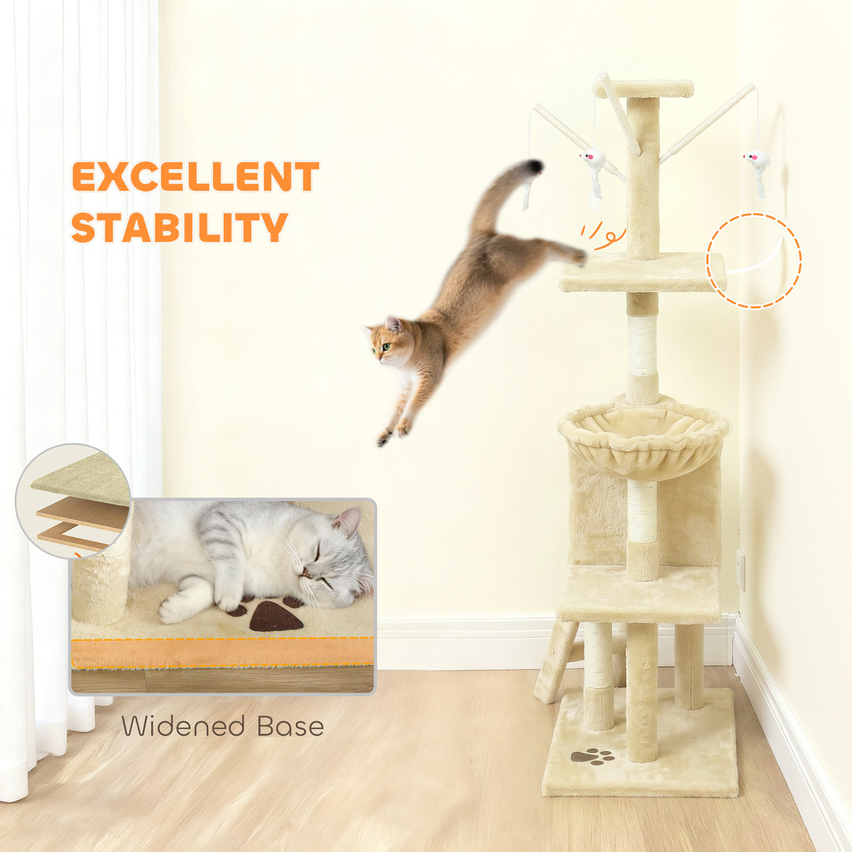 53" Cat Tree Tower with Scratching Posts and Condo - Beige-Cats-DECOROLALA