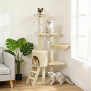53" Cat Tree Tower with Scratching Posts and Condo - Beige-Cats-DECOROLALA