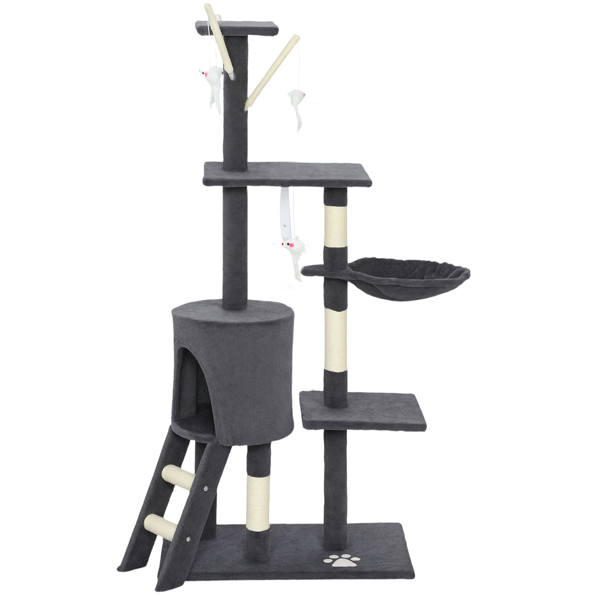 53" Cat Tree Tower with Scratching Posts and Condo - Dark Grey-Cat Supplies-DECOROLALA