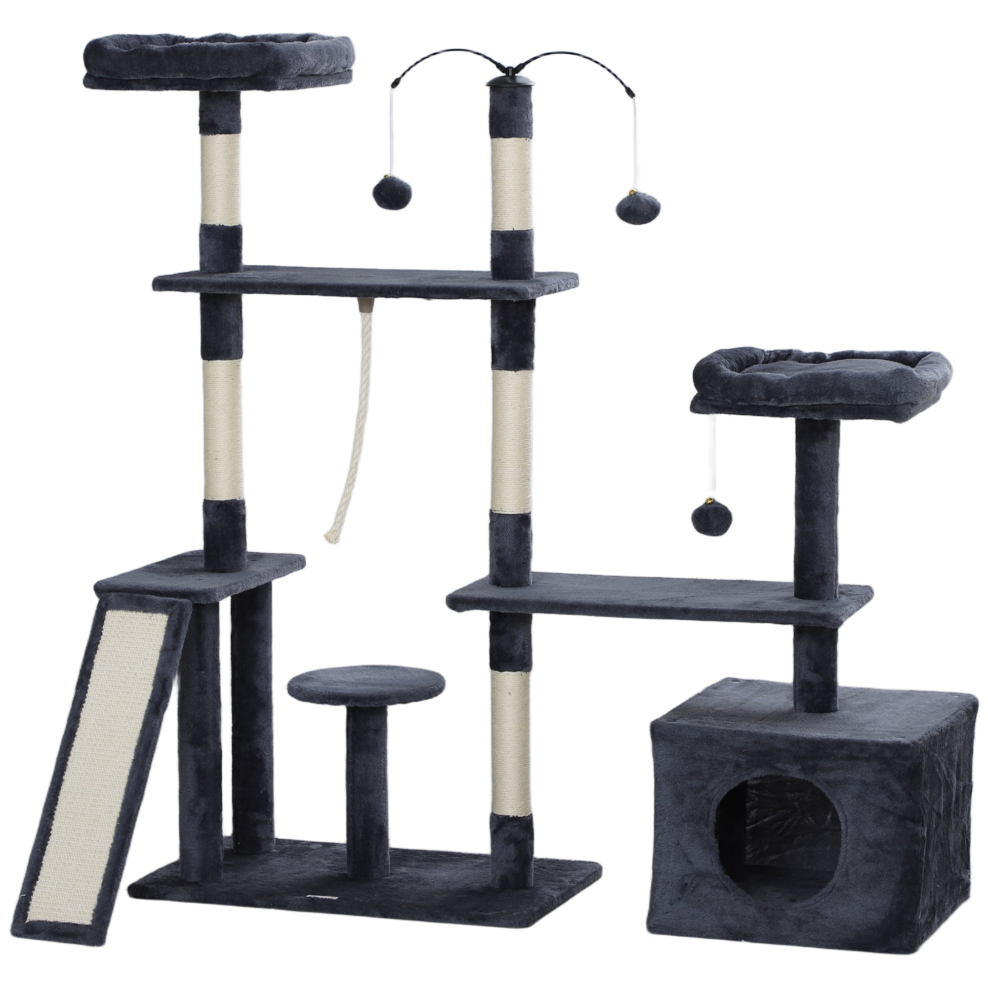 53" Cat Tree Tower with Scratching Posts and Condo - Dark Grey-Cats-DECOROLALA