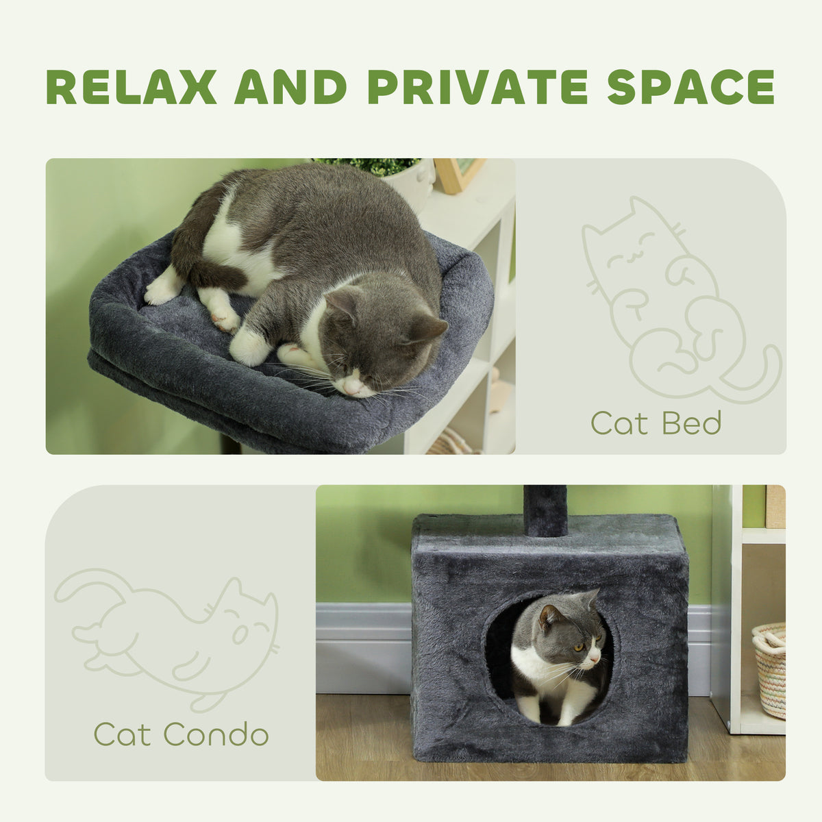 53" Cat Tree Tower with Scratching Posts and Condo - Dark Grey-Cats-DECOROLALA