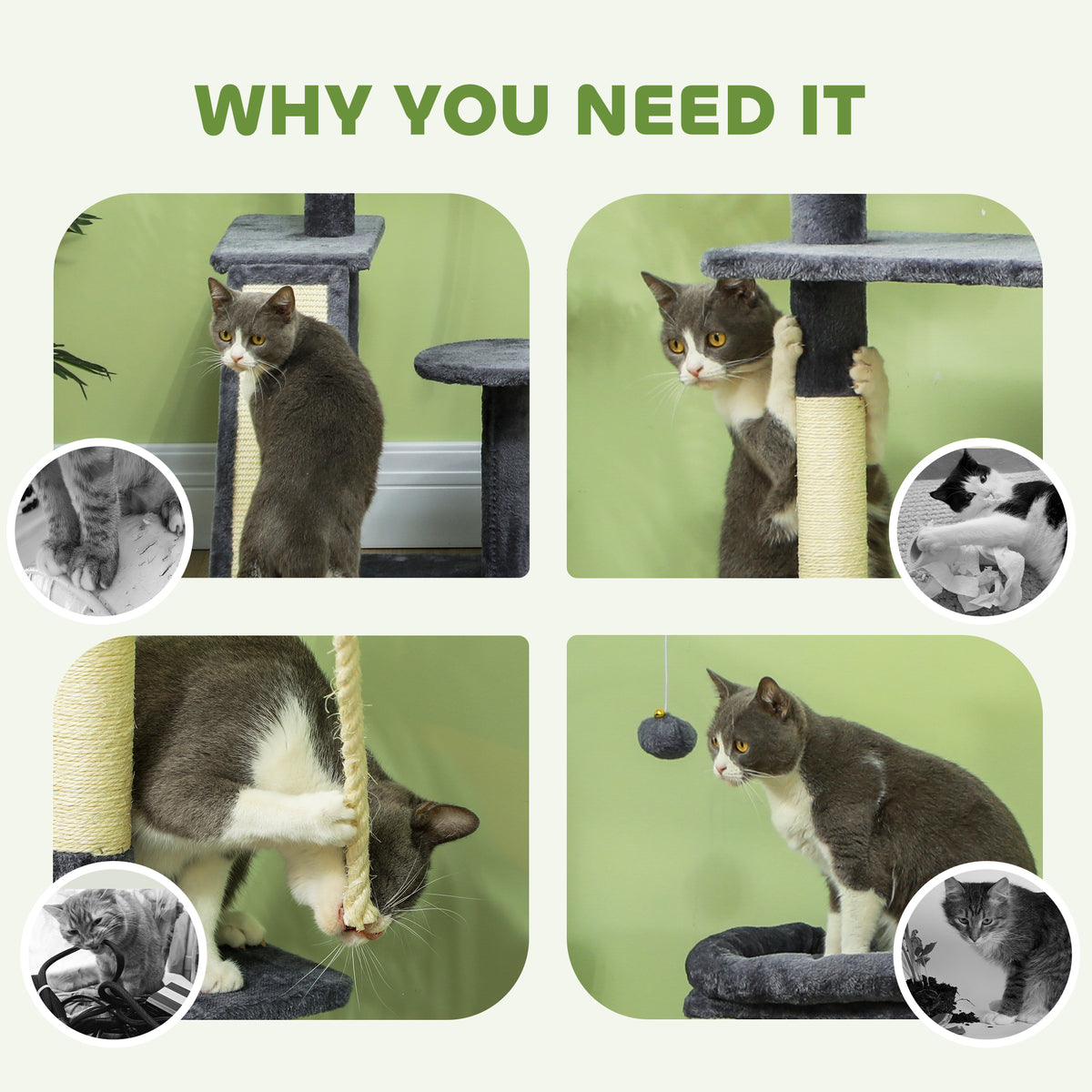 53" Cat Tree Tower with Scratching Posts and Condo - Dark Grey-Cats-DECOROLALA