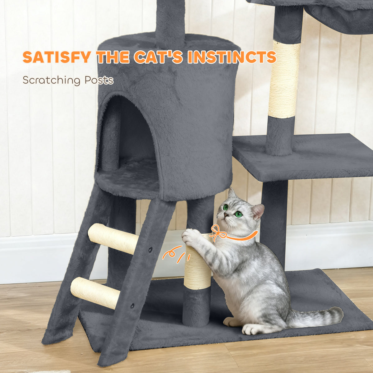 53" Cat Tree Tower with Scratching Posts and Condo - Dark Grey-Cats-DECOROLALA