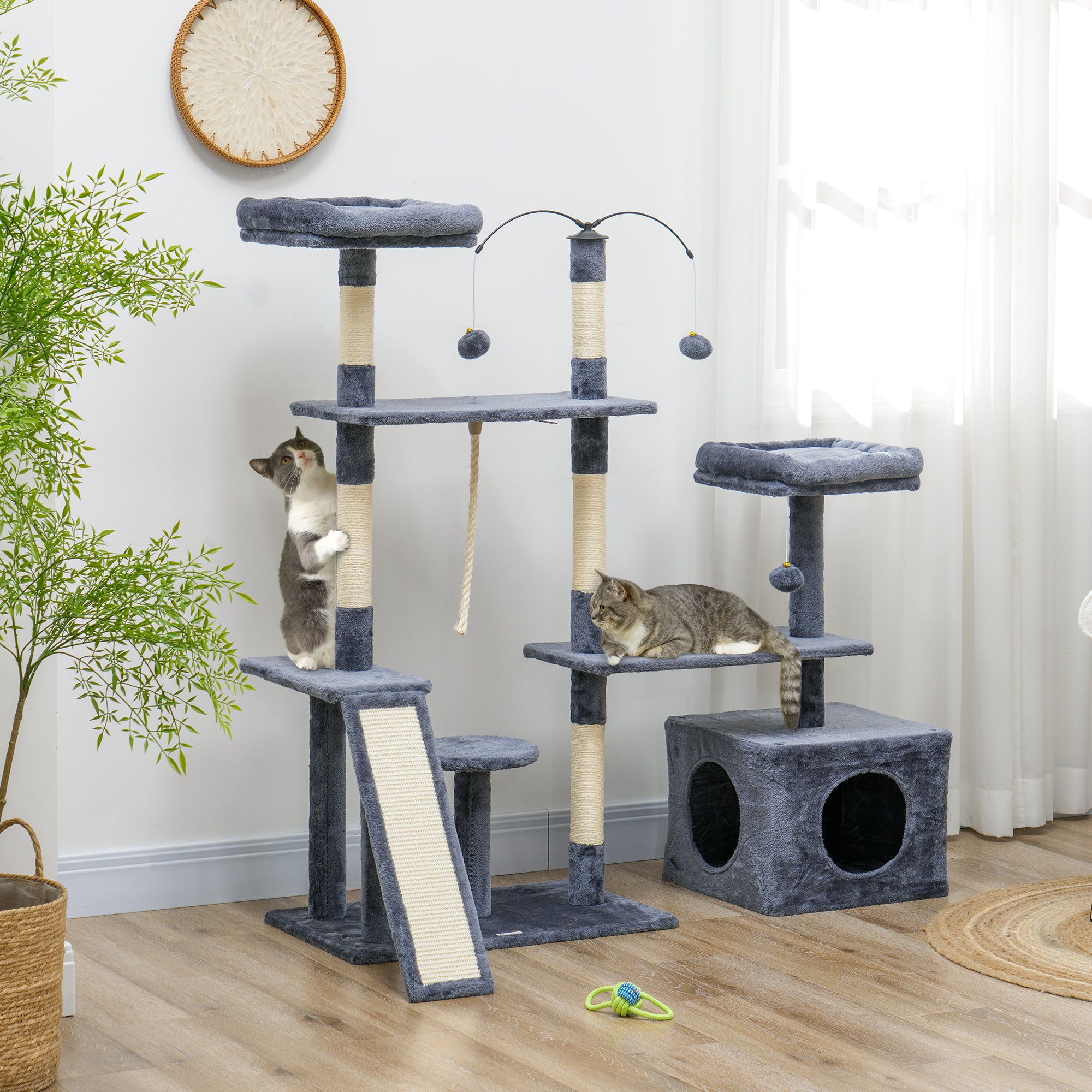 53" Cat Tree Tower with Scratching Posts and Condo - Dark Grey-Cats-DECOROLALA