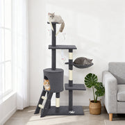 53" Cat Tree Tower with Scratching Posts and Condo - Dark Grey-Cats-DECOROLALA