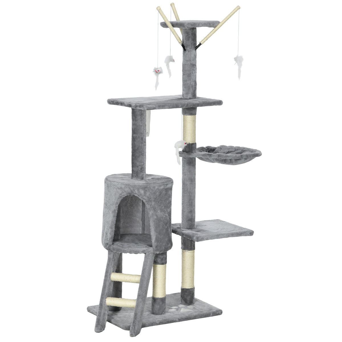53" Cat Tree Tower with Scratching Posts and Condo - Grey-Cats-DECOROLALA