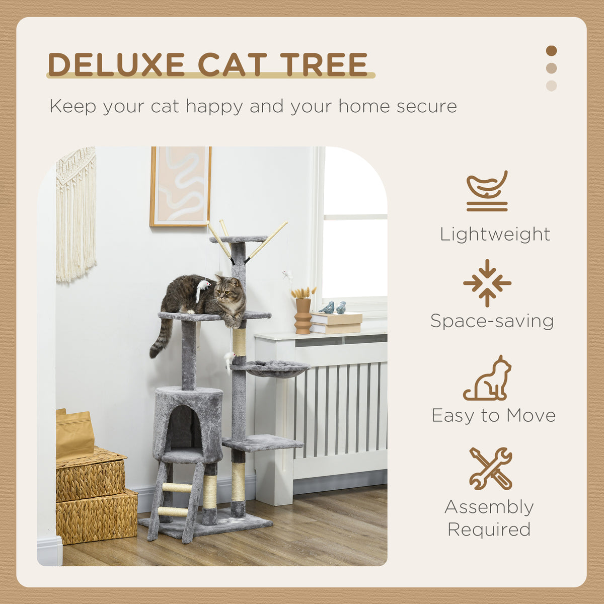 53" Cat Tree Tower with Scratching Posts and Condo - Grey-Cats-DECOROLALA