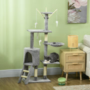 53" Cat Tree Tower with Scratching Posts and Condo - Grey-Cats-DECOROLALA