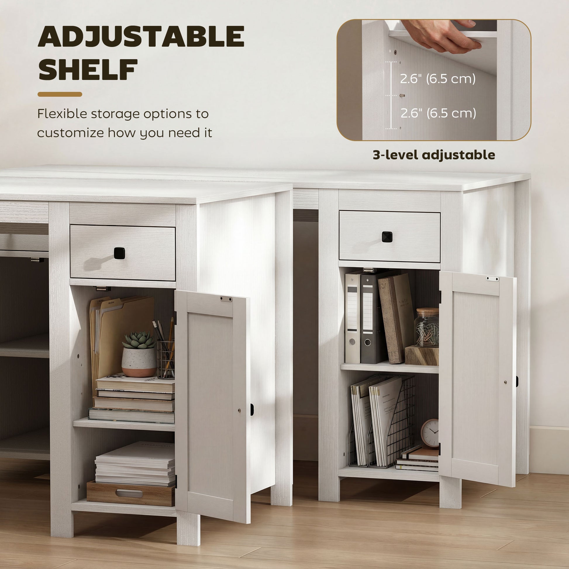 53" Farmhouse Executive Desk with Drawers - White Wood Grain-DECOROLALA