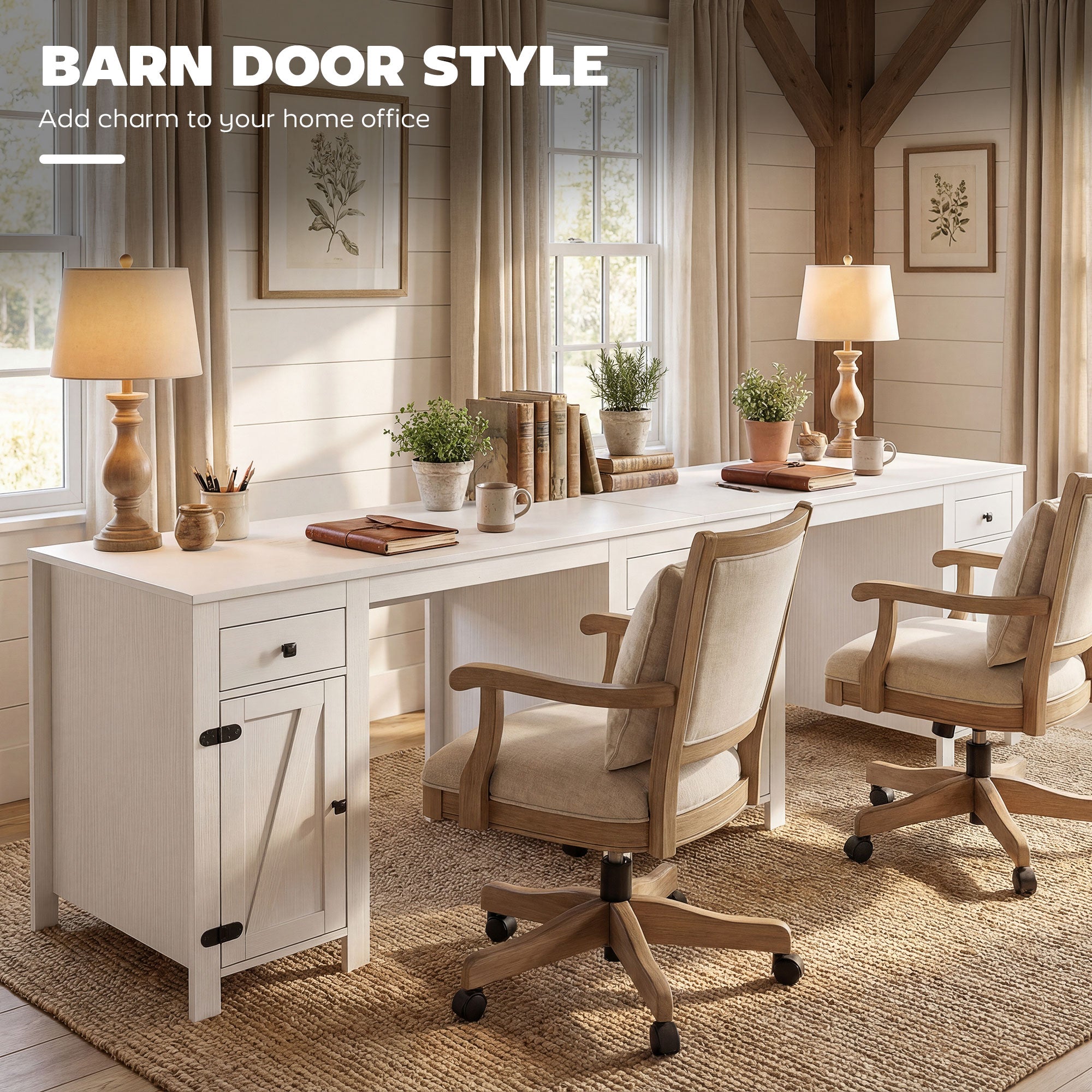 53" Farmhouse Executive Desk with Drawers - White Wood Grain-DECOROLALA