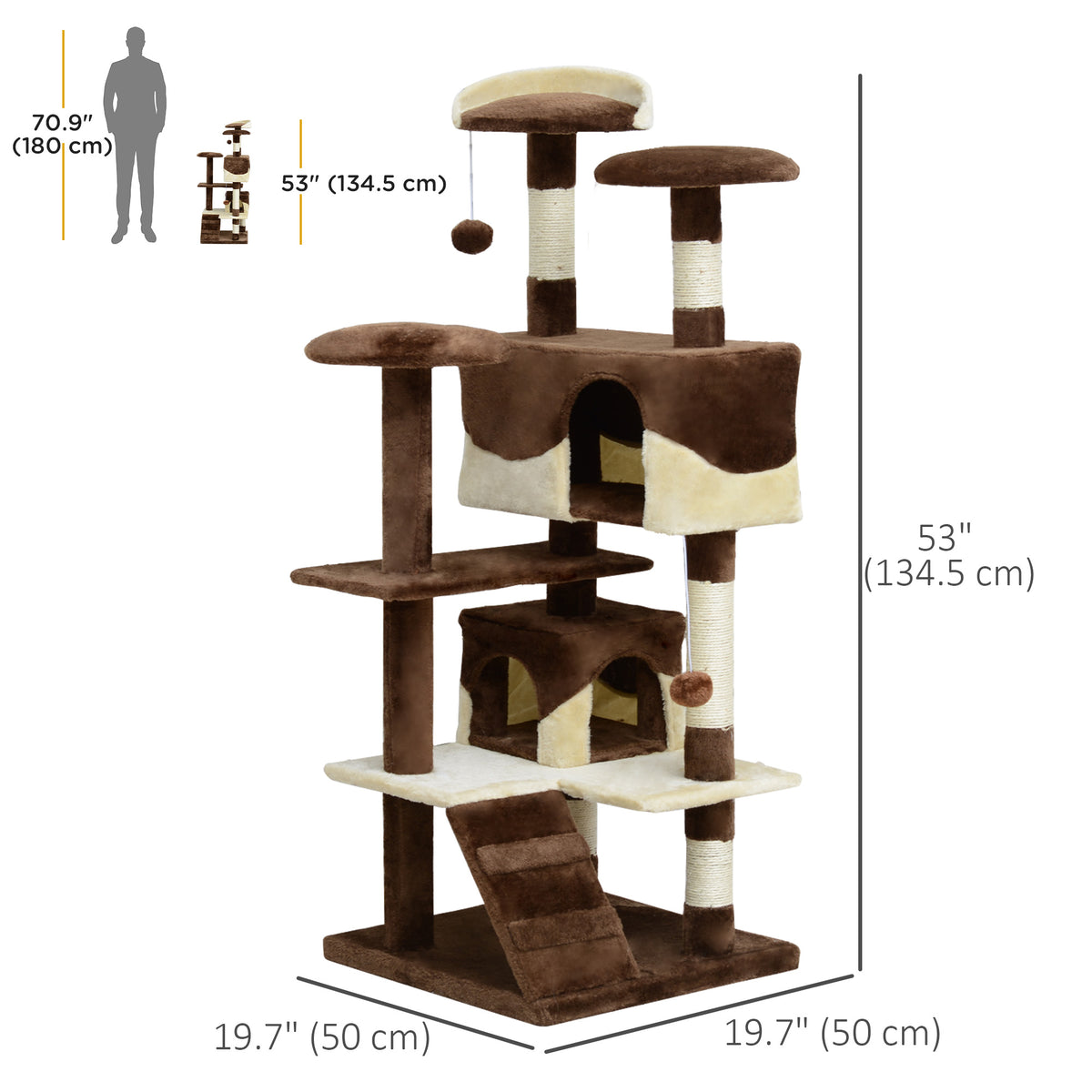 53" Multi-Level Cat Tree - Brown and Beige Activity Center-Cats-DECOROLALA