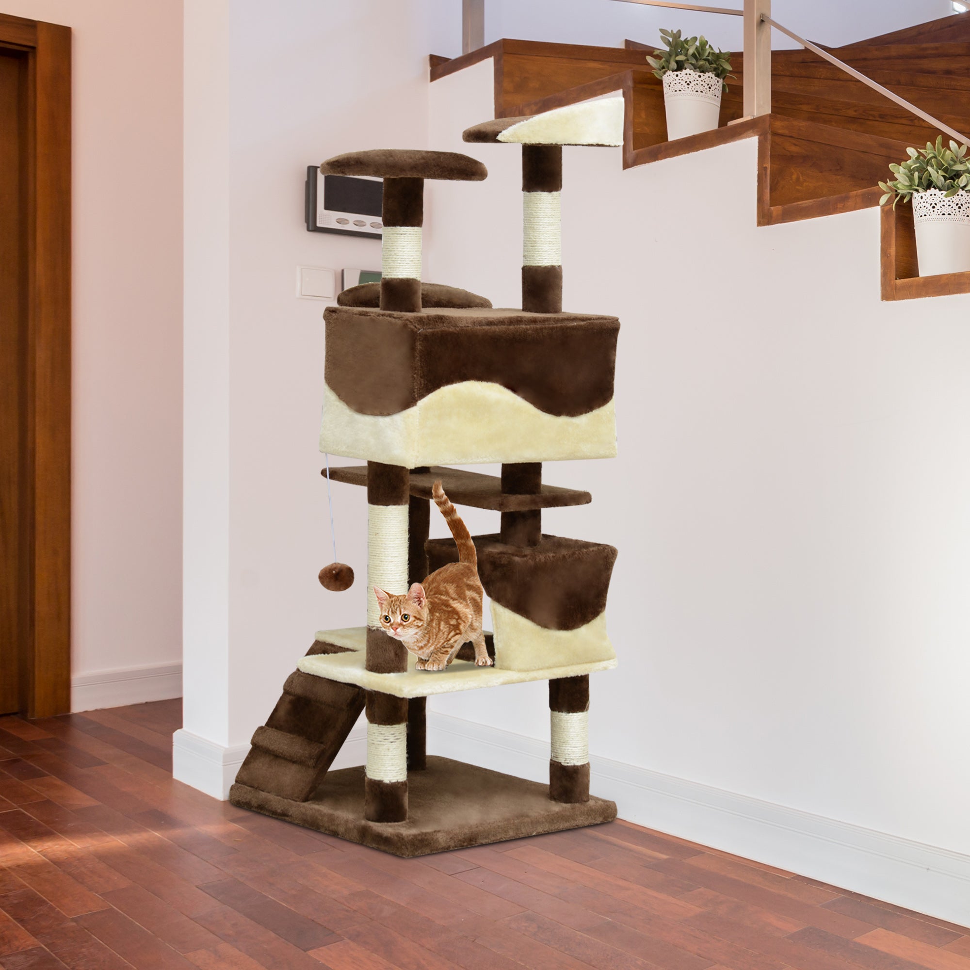 53" Multi-Level Cat Tree - Brown and Beige Activity Center-Cats-DECOROLALA