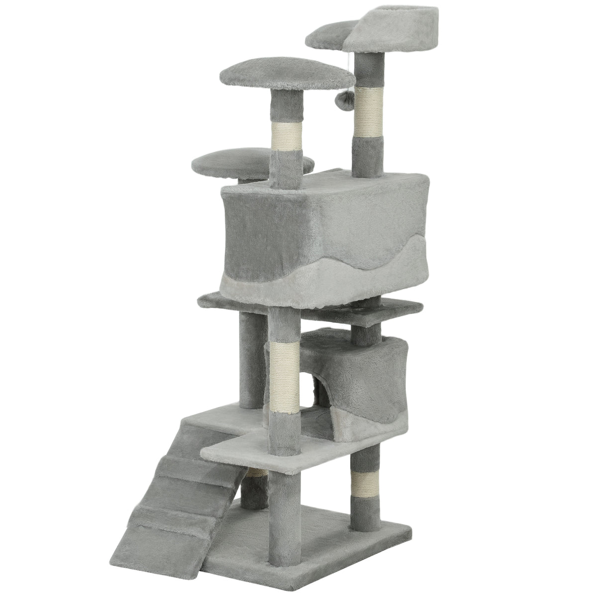 53" Multi-Level Cat Tree Tower with 2 Condos - Grey-Cats-DECOROLALA