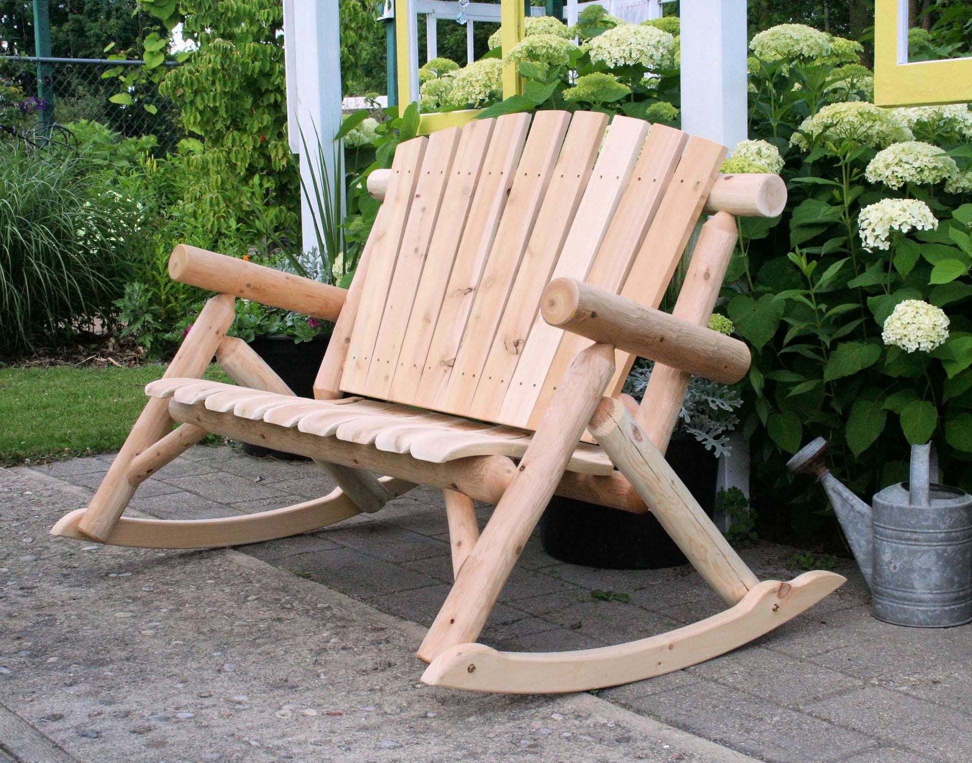 53" X 42" X 40" Natural Wood Rocking Loveseat-Outdoor Chairs-DECOROLALA