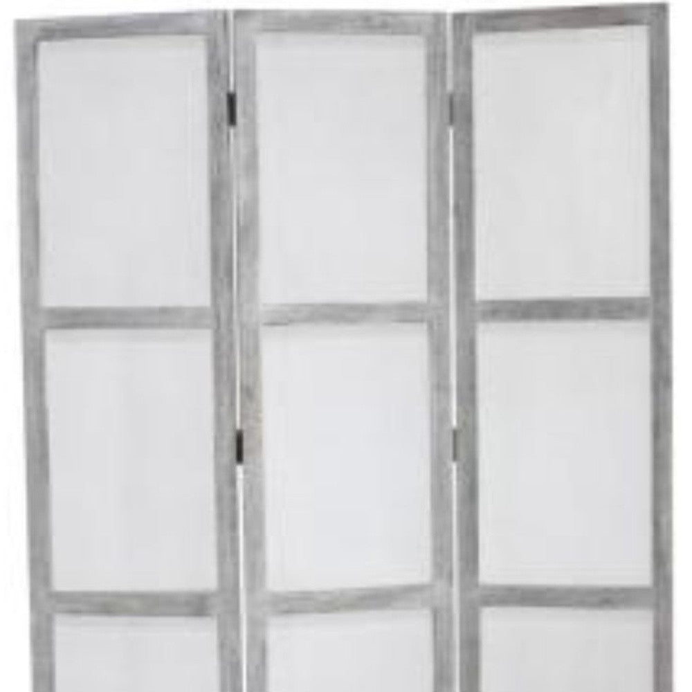 53" X 67" Gray Wood Breezer Mesh Screen-Room Dividers-DECOROLALA