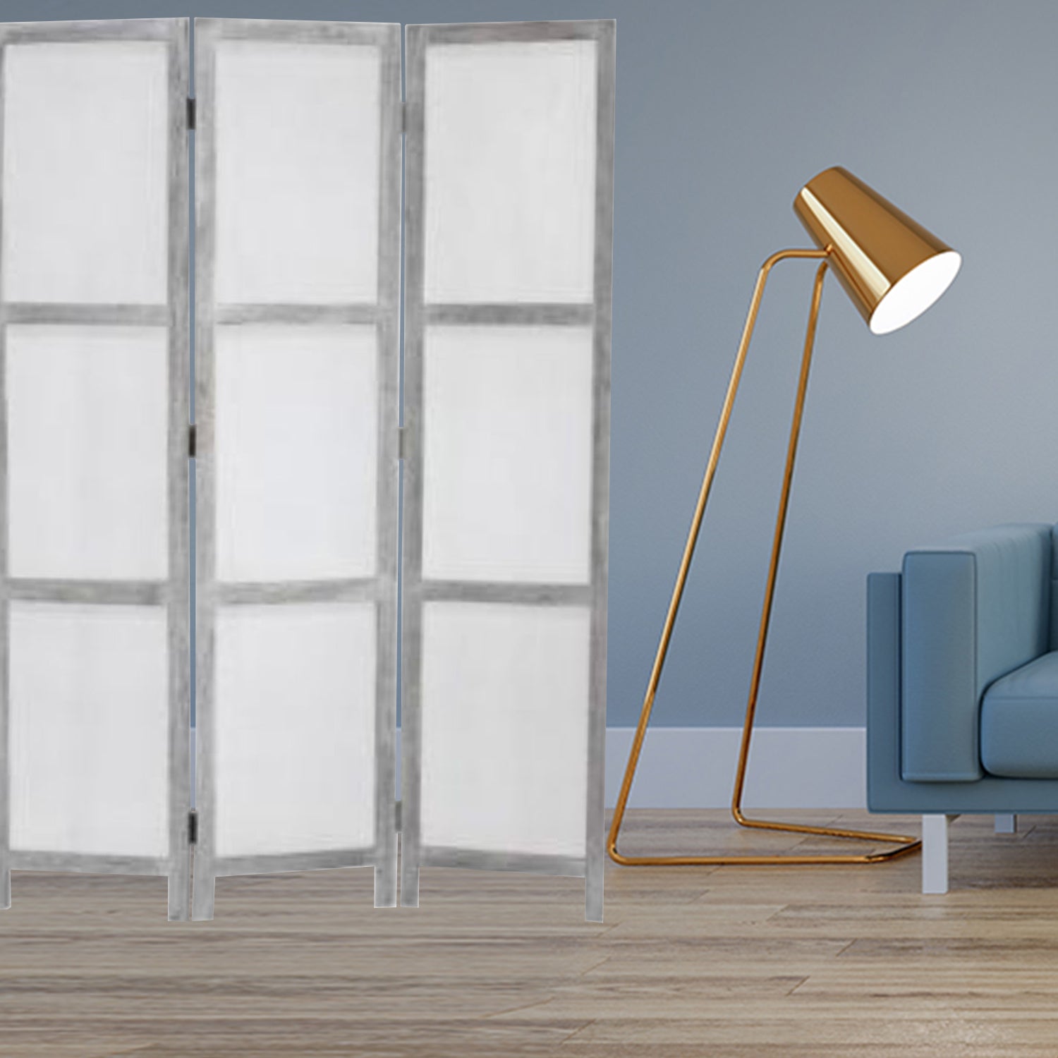 53" X 67" Gray Wood Breezer Mesh Screen-Room Dividers-DECOROLALA