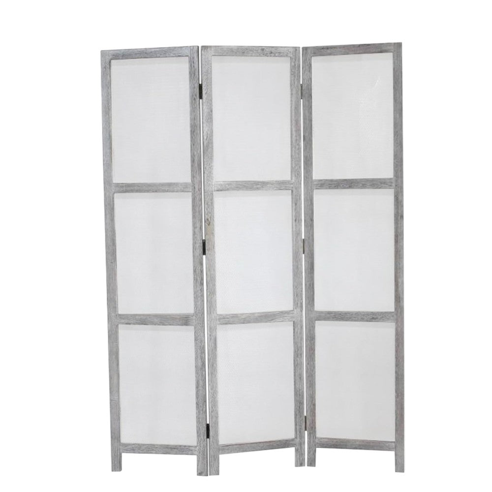 53" X 67" Gray Wood Breezer Mesh Screen-Room Dividers-DECOROLALA