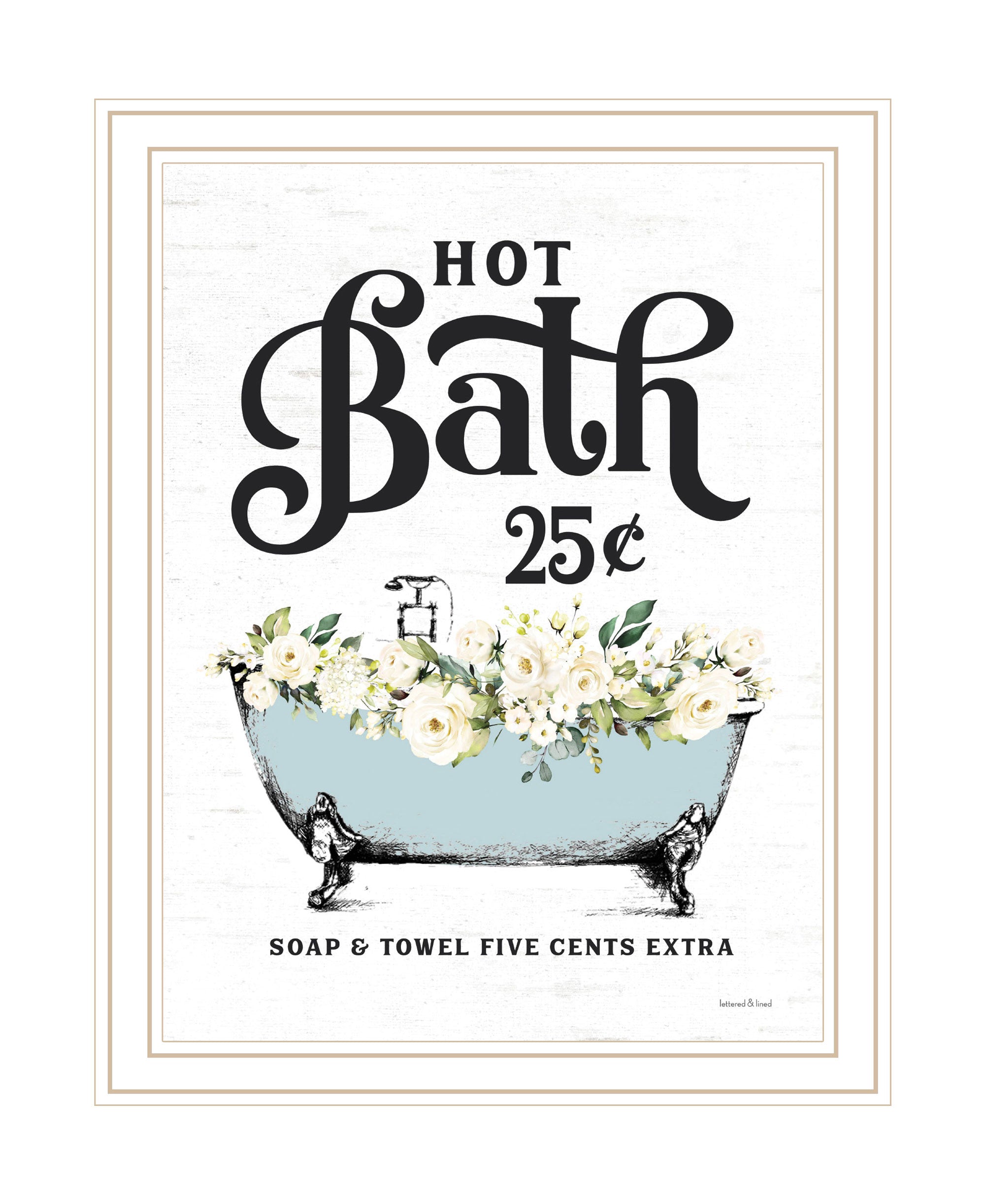 Hot Bath White Framed Print Bathroom Wall Art-1