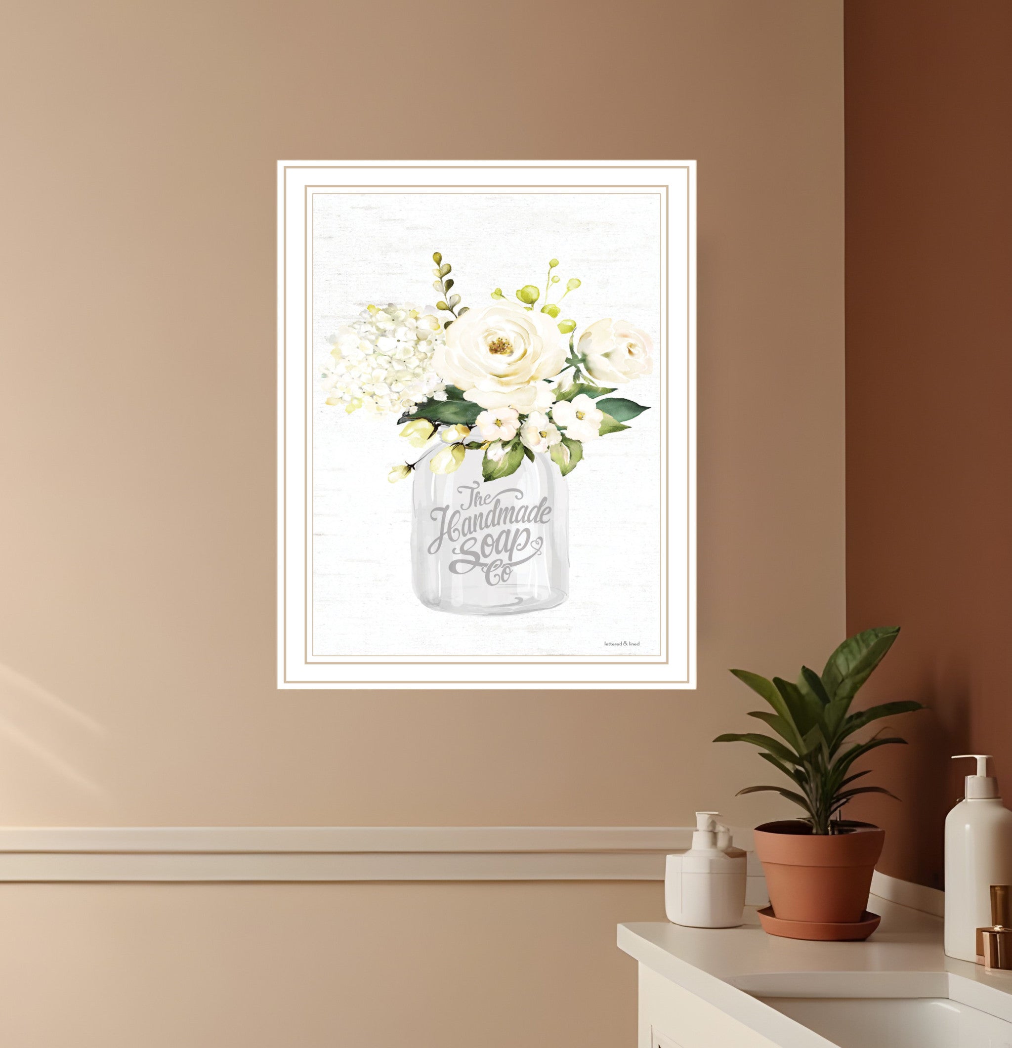 Bathroom Flower Ja White Framed Print Bathroom Wall Art-0