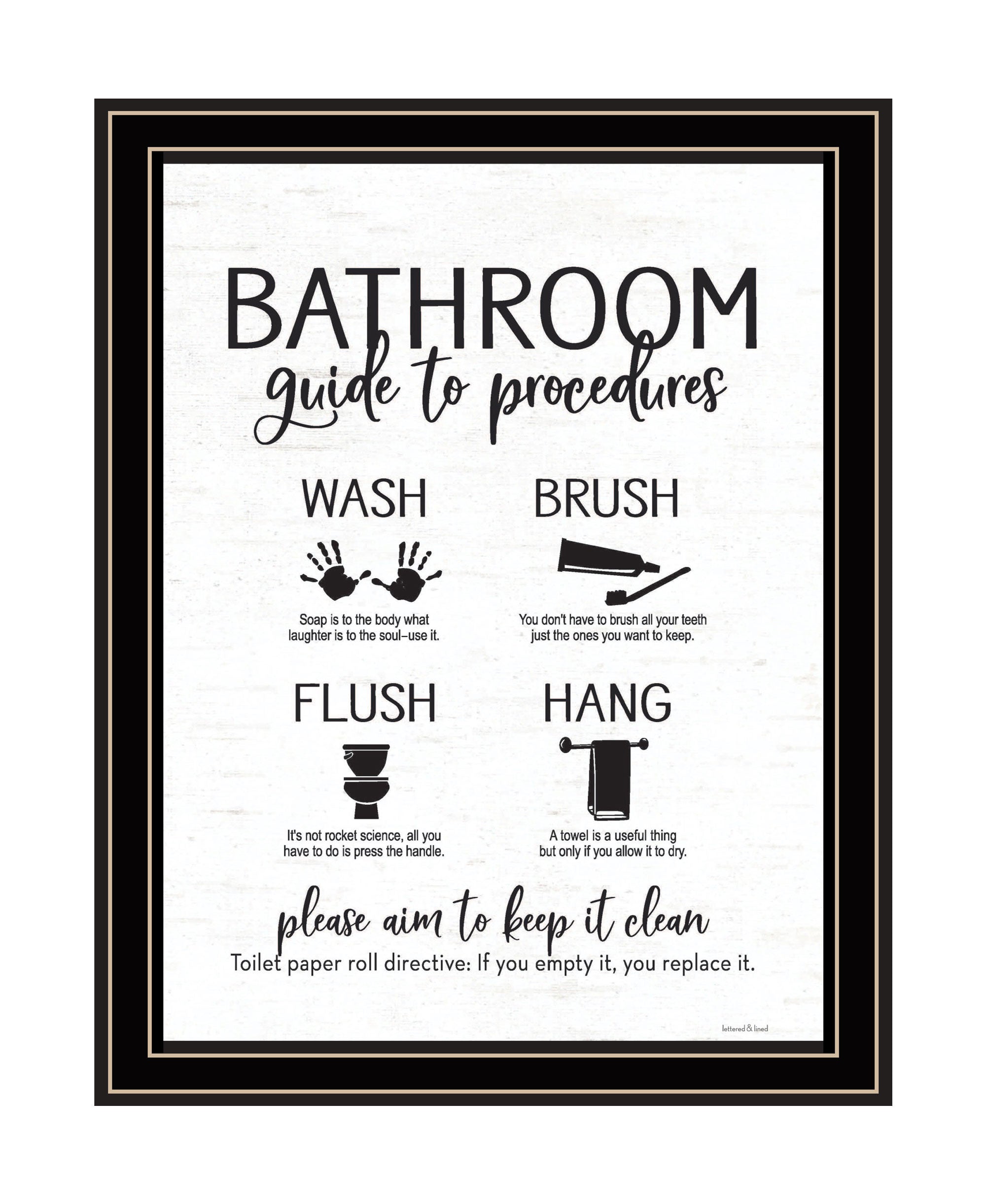Bathroom Guide Black Framed Print Bathroom Wall Art-1