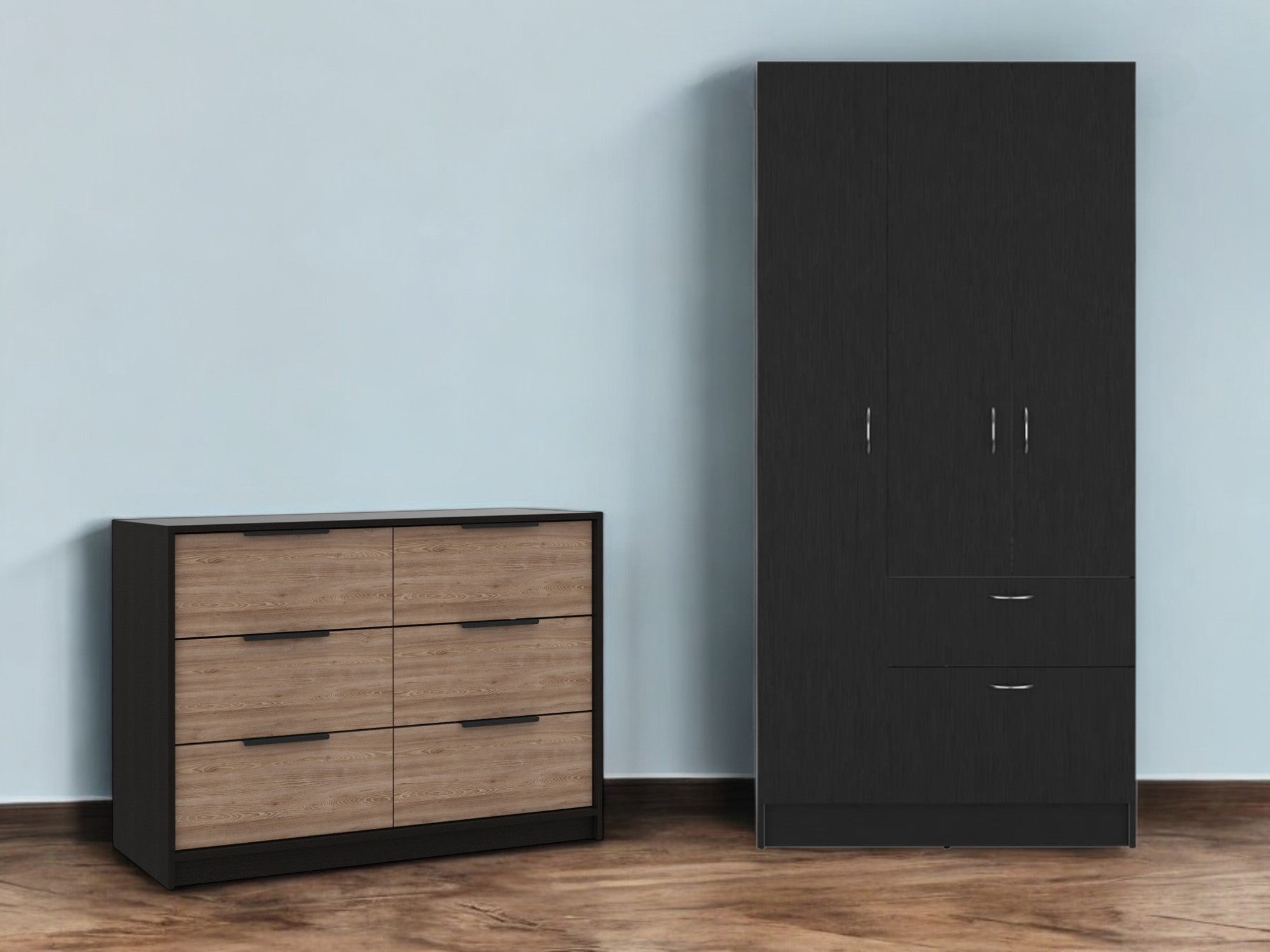 Two Piece Brown and Black Bedroom Set-Bedroom Furniture Sets-DECOROLALA