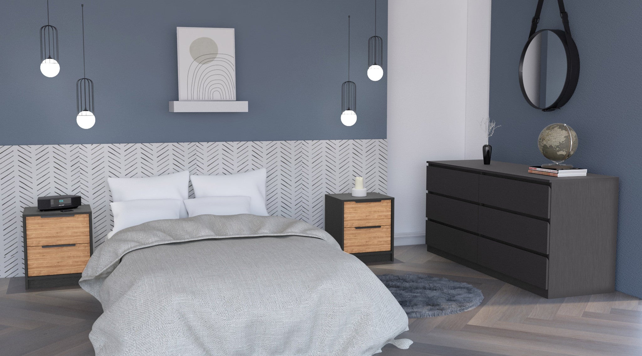 Three Piece Brown and Black Bedroom Set-Bedroom Furniture Sets-DECOROLALA
