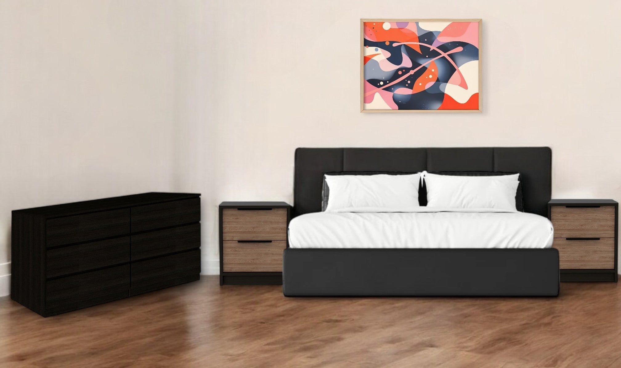 Three Piece Brown and Black Bedroom Set-Bedroom Furniture Sets-DECOROLALA