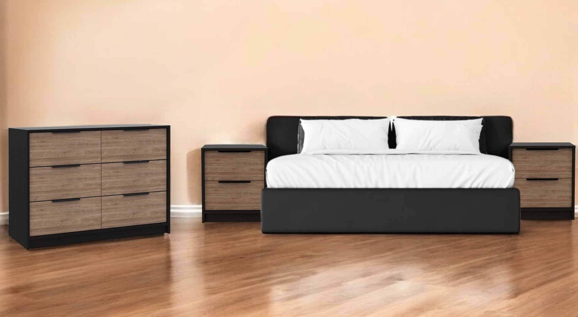Three Piece Brown and Black Bedroom Set-Bedroom Furniture Sets-DECOROLALA