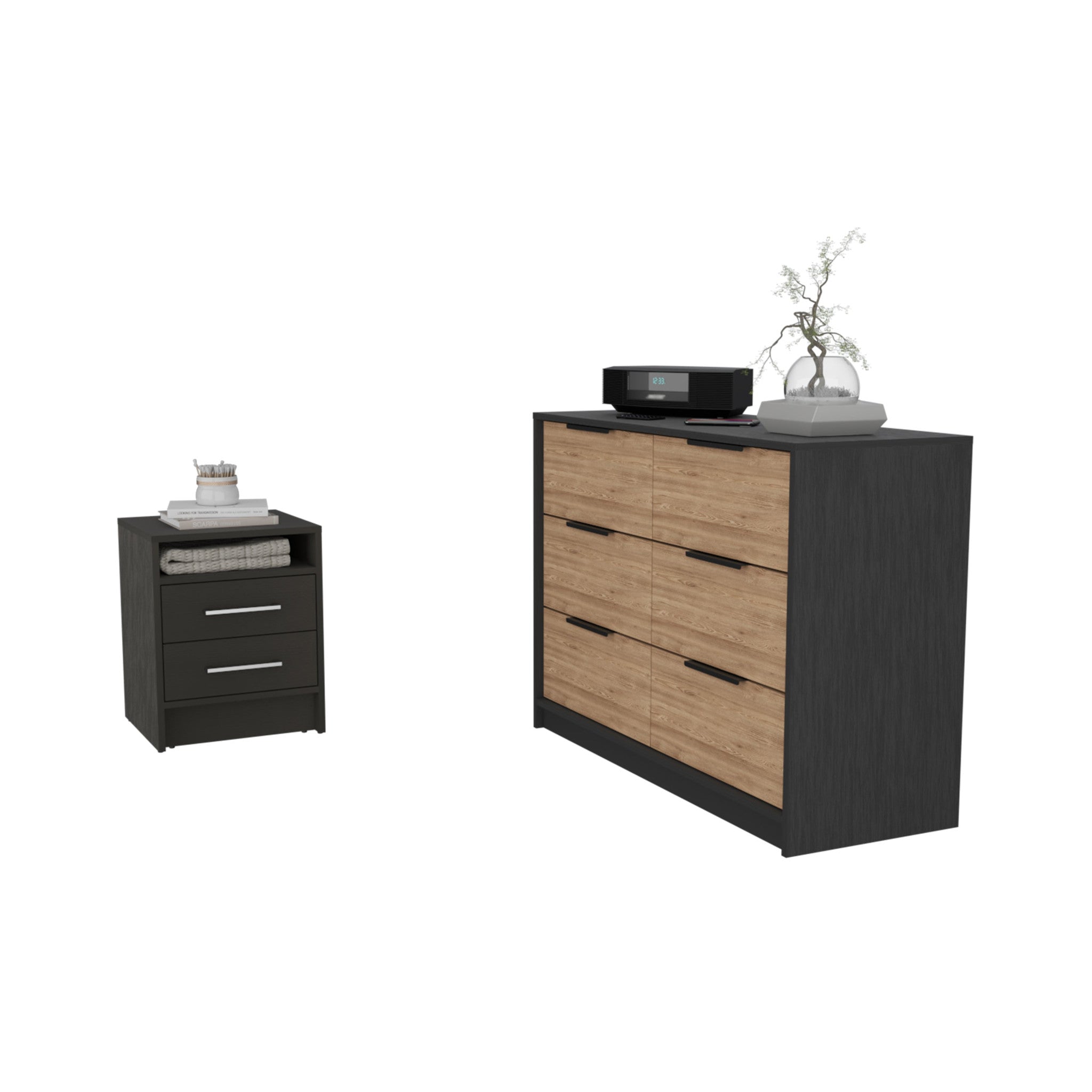 Two Piece Black and Gray Bedroom Set-Bedroom Furniture Sets-DECOROLALA