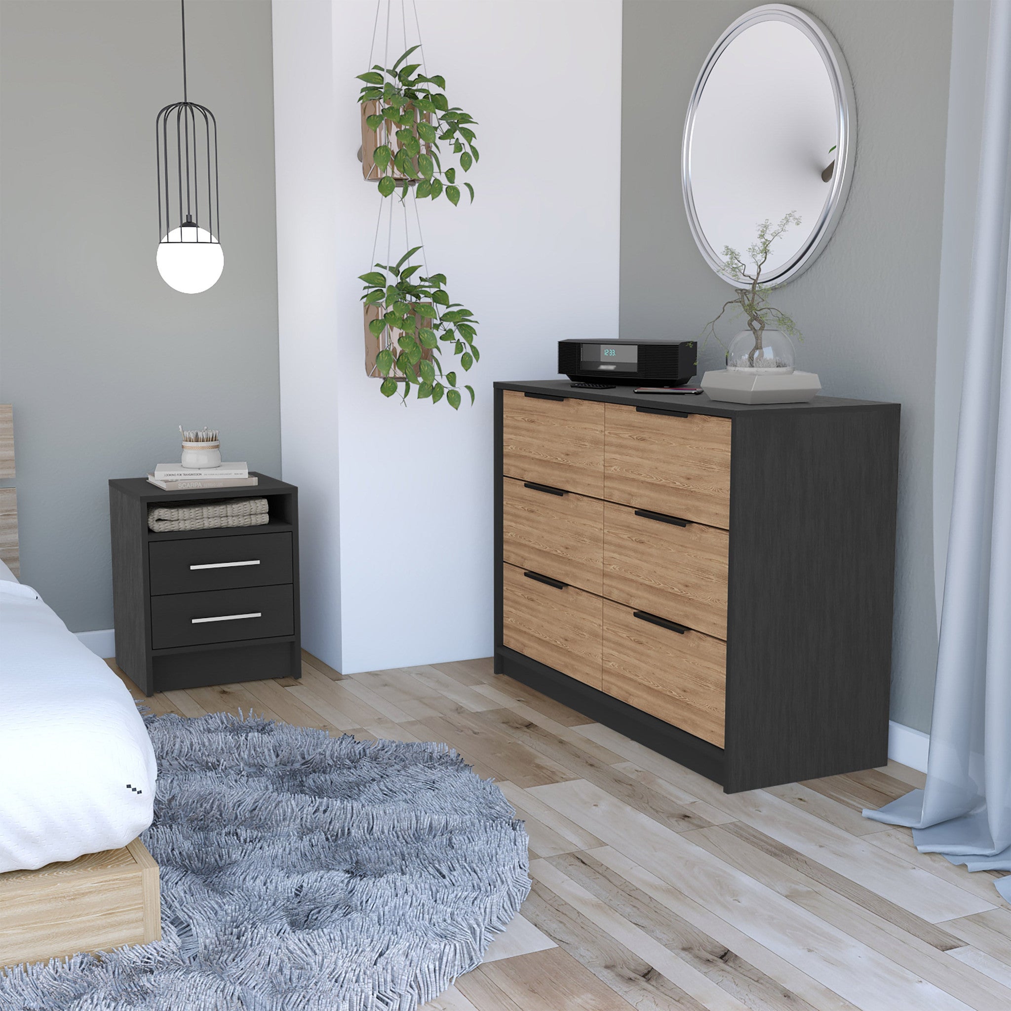 Two Piece Black and Gray Bedroom Set-Bedroom Furniture Sets-DECOROLALA