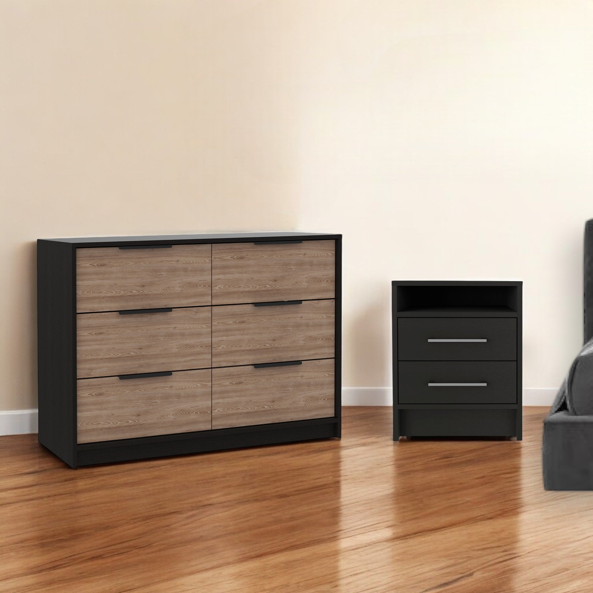 Two Piece Black and Gray Bedroom Set-Bedroom Furniture Sets-DECOROLALA