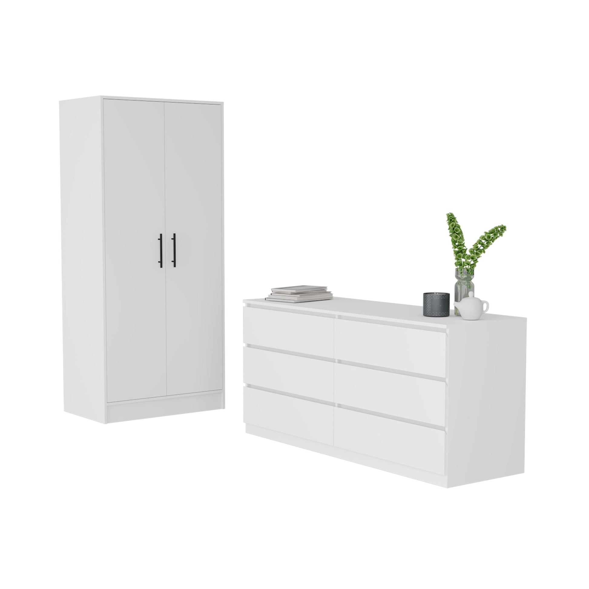 Two Piece White Bedroom Set-Bedroom Furniture Sets-DECOROLALA