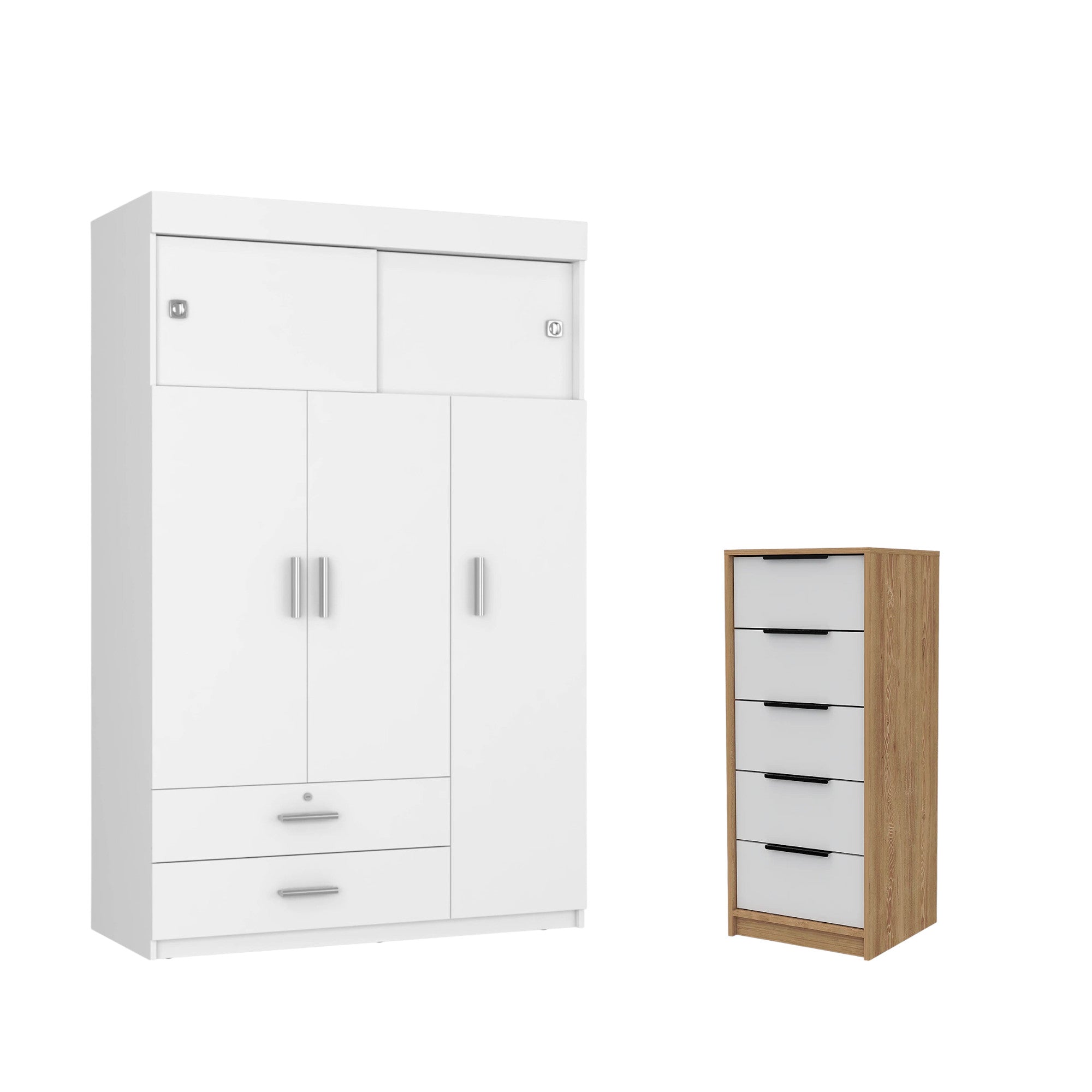Two Piece White and Natural Bedroom Set-Bedroom Furniture Sets-DECOROLALA