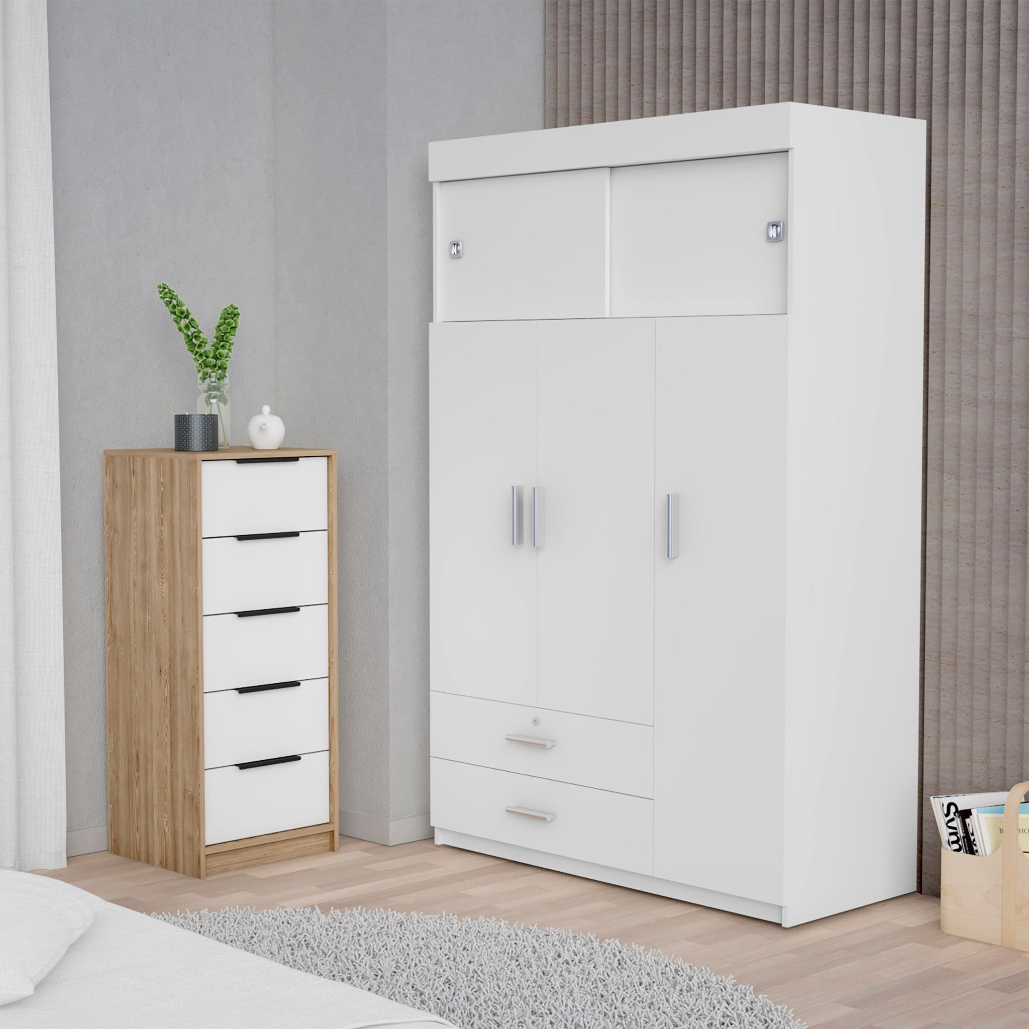Two Piece White and Natural Bedroom Set-Bedroom Furniture Sets-DECOROLALA
