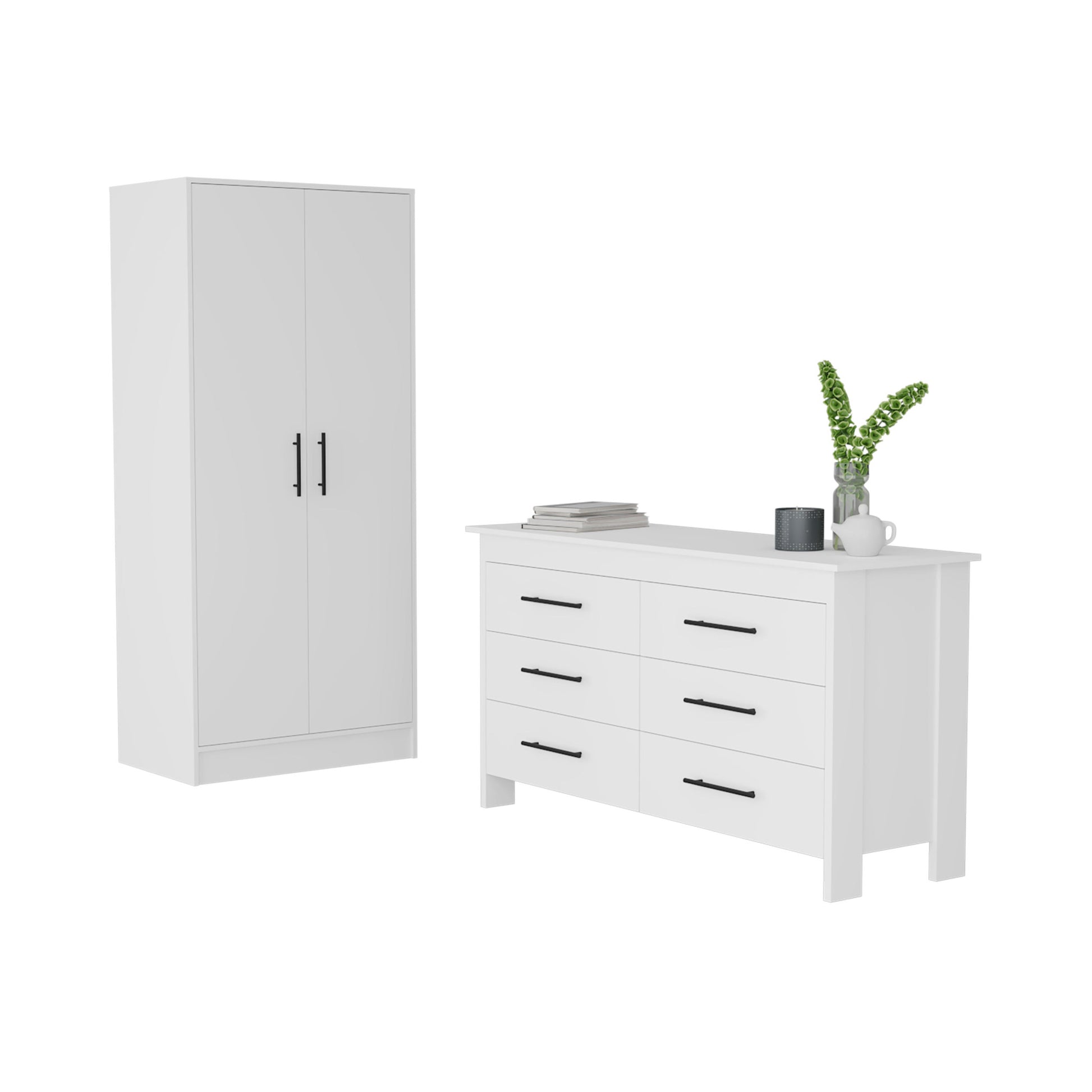 Two Piece White Bedroom Set-Bedroom Furniture Sets-DECOROLALA