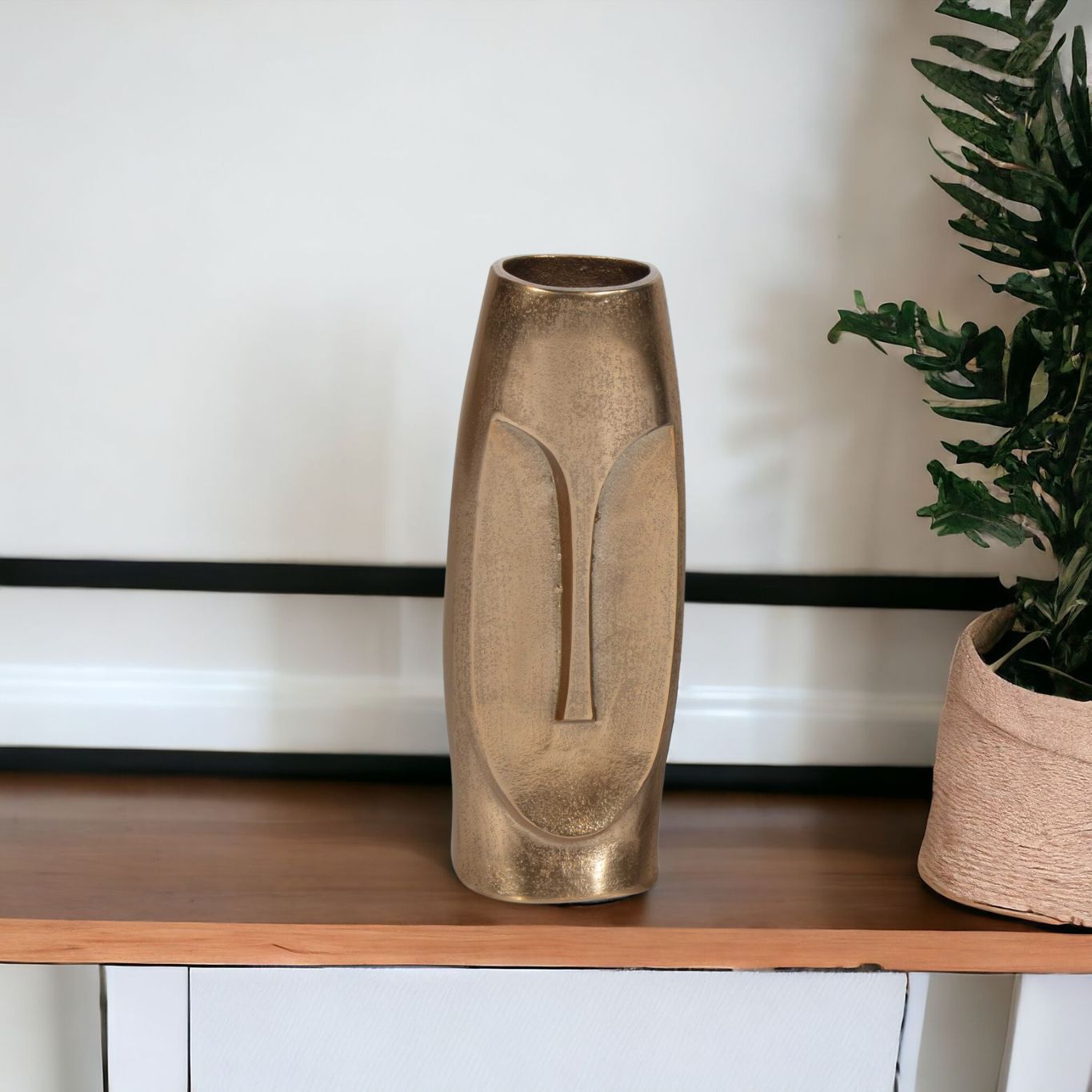 13" Gold Aluminum Faces Cylinder Table Vase-Vases-DECOROLALA
