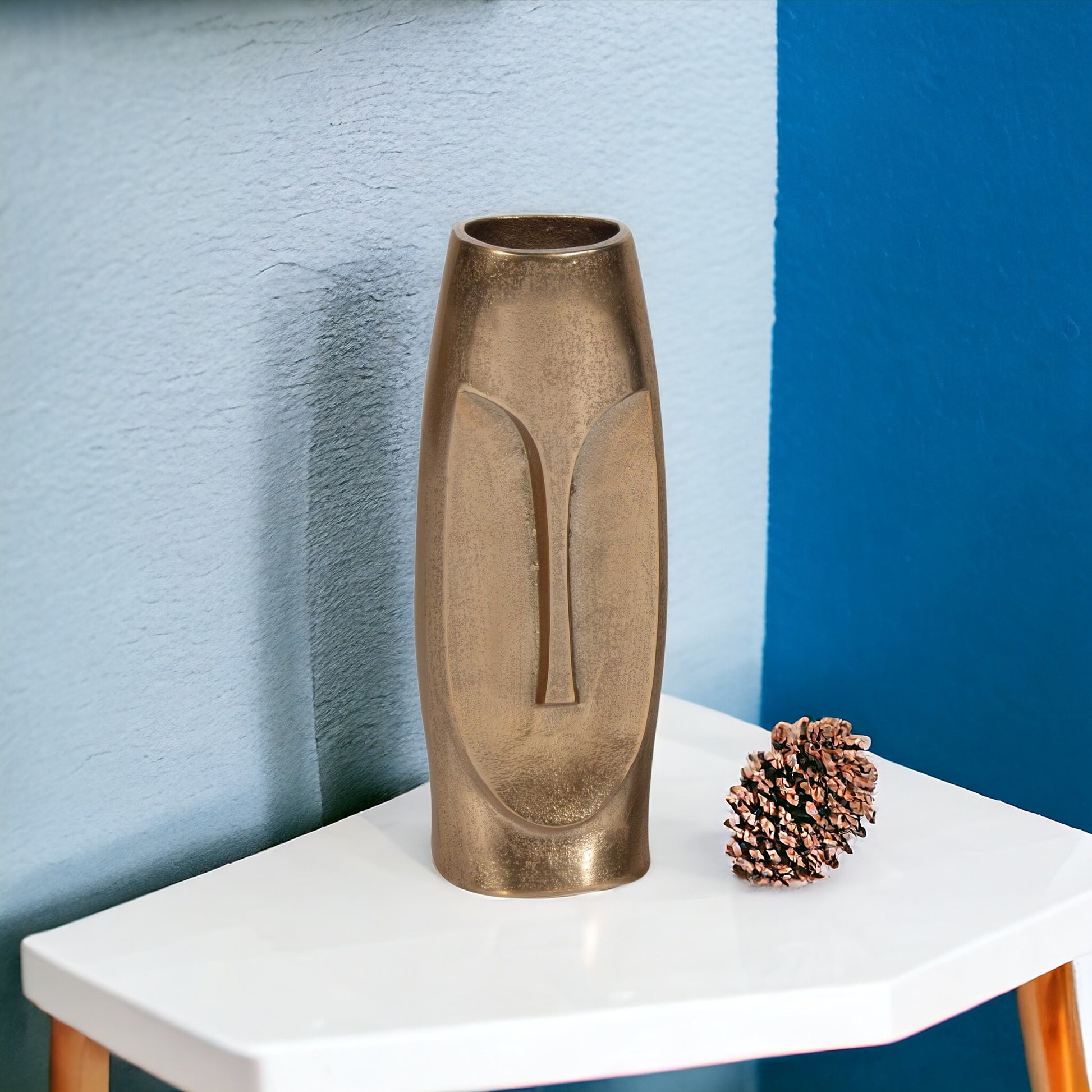 13" Gold Aluminum Faces Cylinder Table Vase-Vases-DECOROLALA