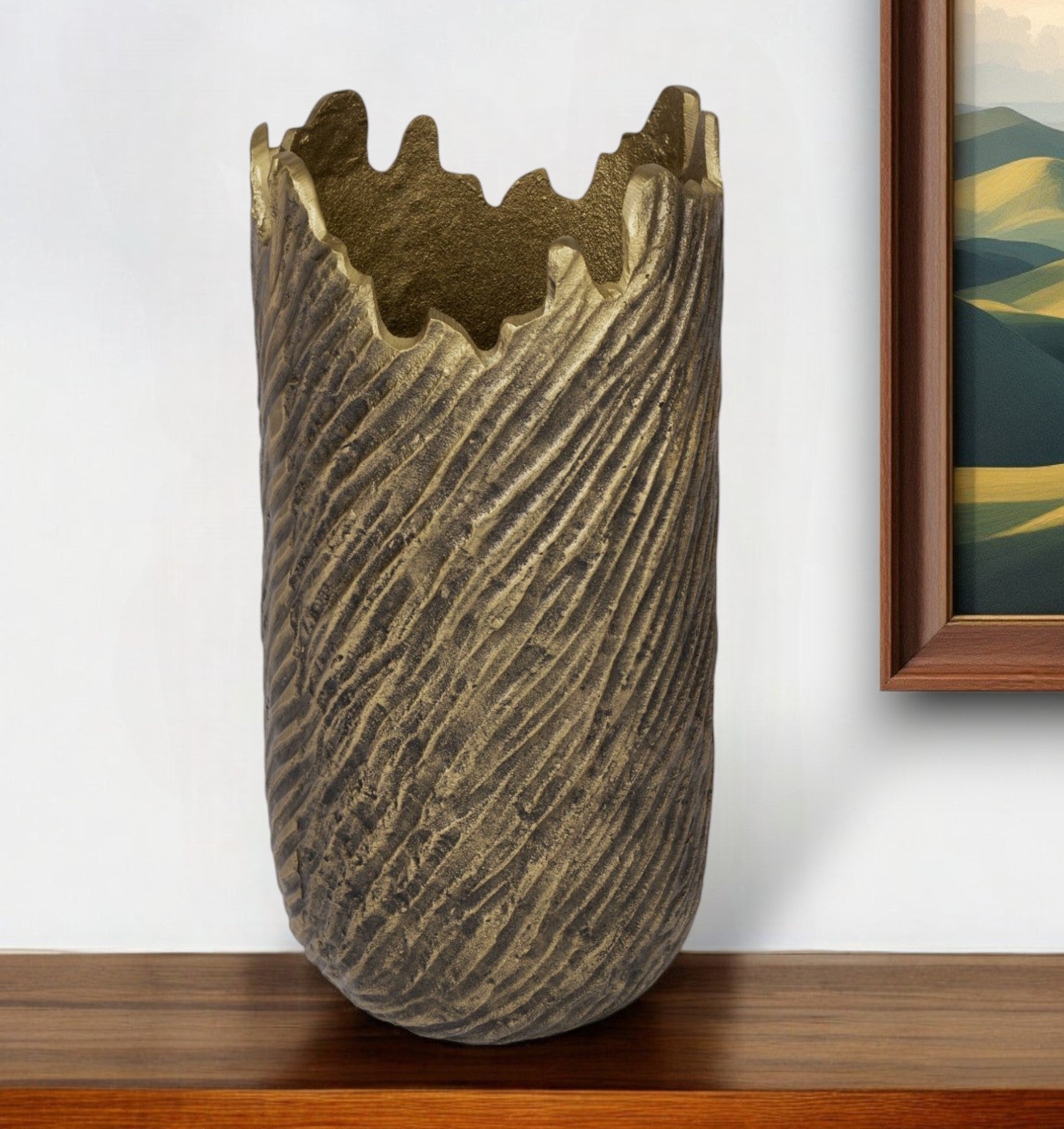 17" Gold Abstract Aluminum Table Vase-Vases-DECOROLALA