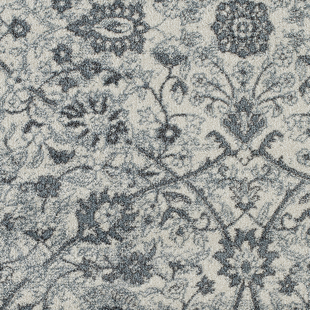 10' Charcoal And Ivory Floral Runner Rug-5