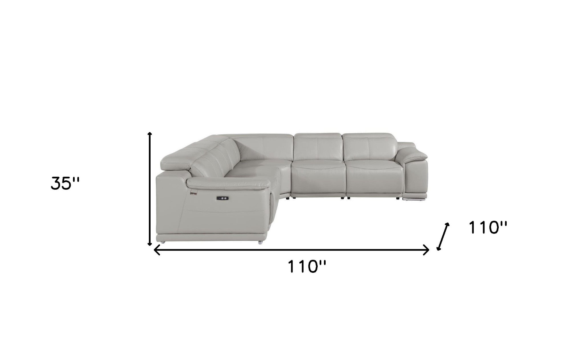 Light Gray Italian Leather Power Reclining U Shaped Five Piece Corner Sectional With Console-Sectionals-DECOROLALA