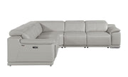 Light Gray Italian Leather Power Reclining U Shaped Five Piece Corner Sectional With Console-Sectionals-DECOROLALA
