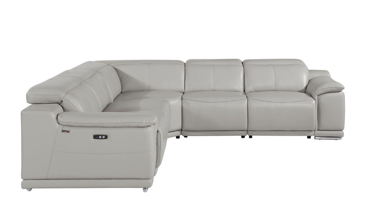 Light Gray Italian Leather Power Reclining U Shaped Five Piece Corner Sectional With Console-Sectionals-DECOROLALA