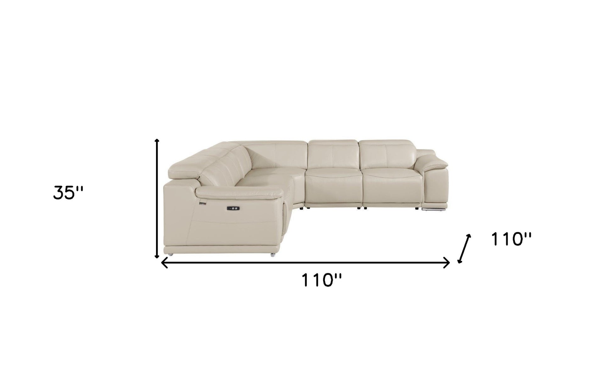 Beige Italian Leather Power Reclining U Shaped Five Piece Corner Sectional With Console-Sectionals-DECOROLALA