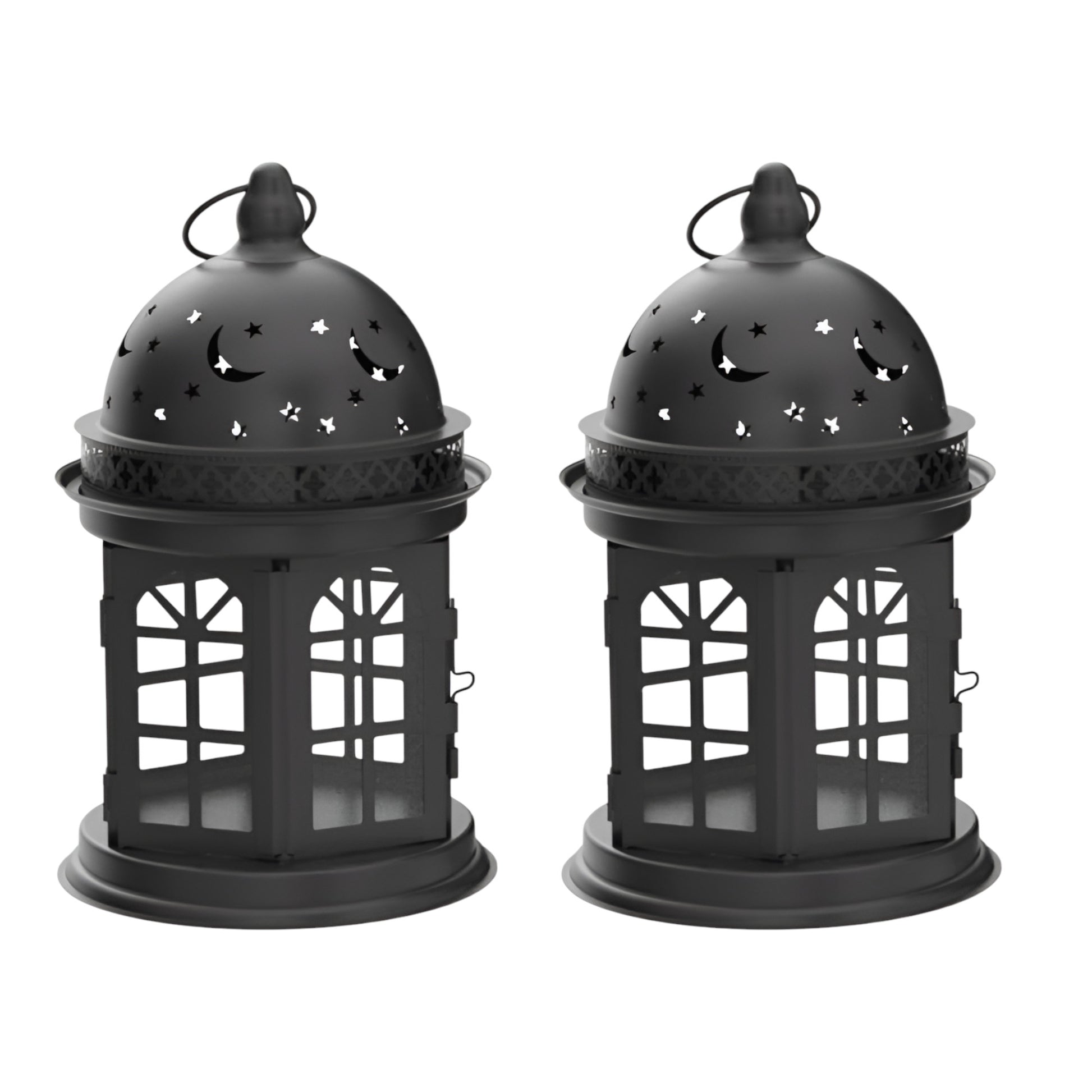 Set of Two Black Metal Celestial Tabletop Lantern Candle Holders-2