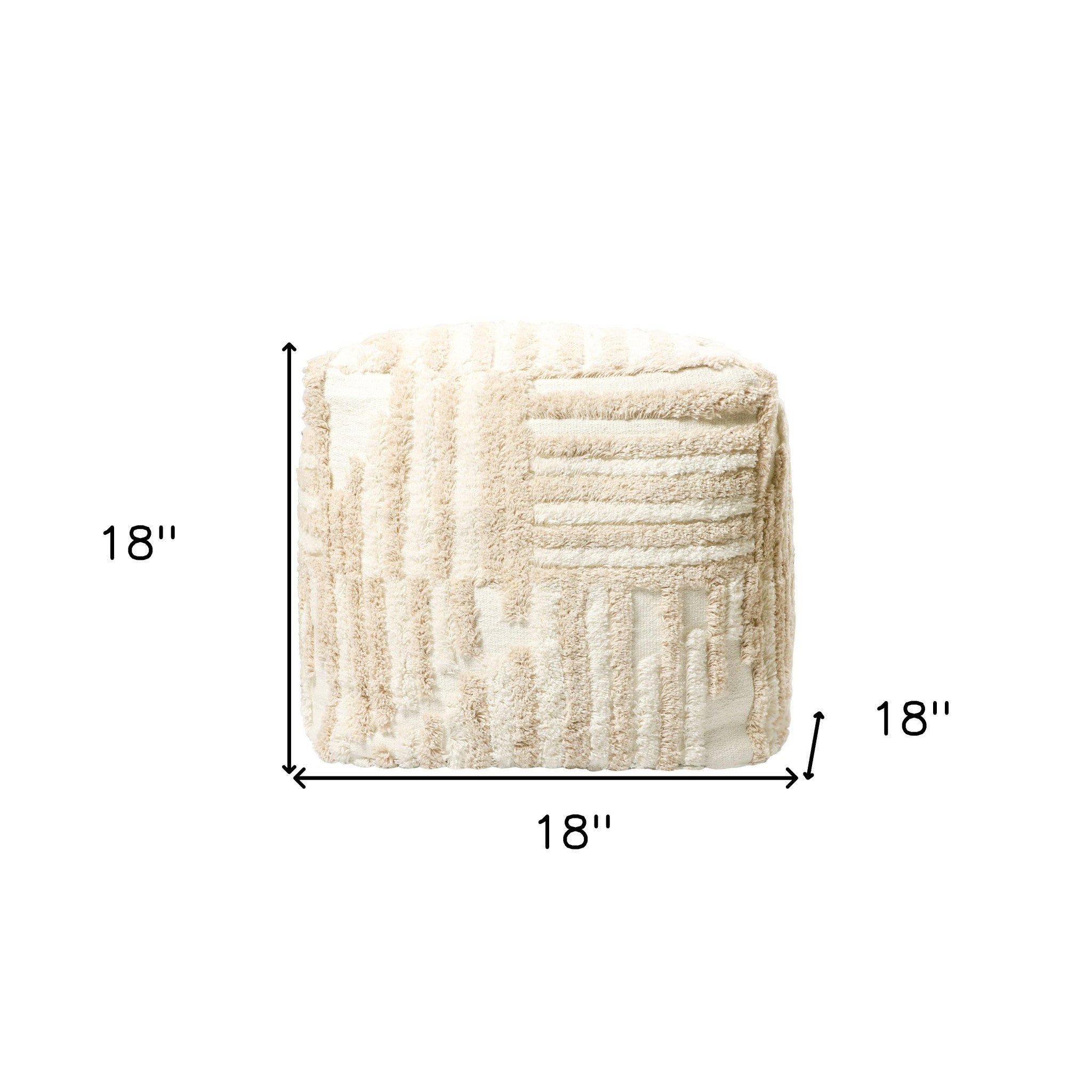 18" Beige Cotton Cube Striped Pouf Ottoman-Ottomans-DECOROLALA